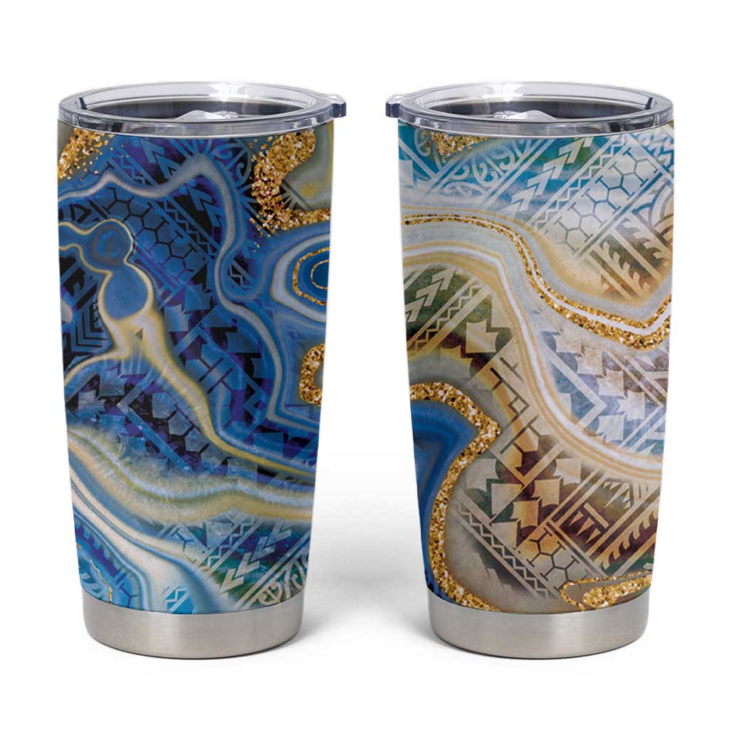 Polynesian Tribal Tattoo Tumbler Cup Swirling Ocean Marble Pattern
