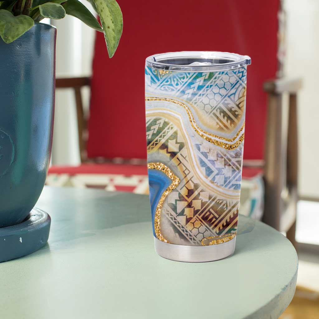 Polynesian Tribal Tattoo Tumbler Cup Swirling Ocean Marble Pattern