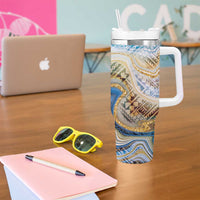 Polynesian Tribal Tattoo Tumbler With Handle Swirling Ocean Marble Pattern