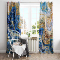 Polynesian Tribal Tattoo Window Curtain Swirling Ocean Marble Pattern