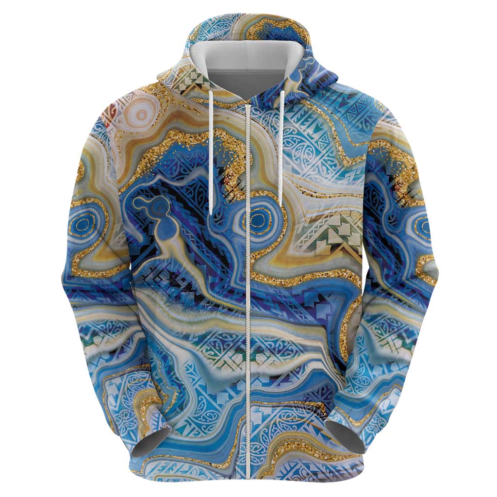 Polynesian Tribal Tattoo Zip Hoodie Swirling Ocean Marble Pattern