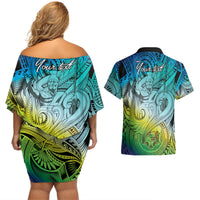 Personalised Aloha King Kamehameha Spirits Couples Matching Off Shoulder Short Dress and Hawaiian Shirt Art Special LT9 - Polynesian Pride