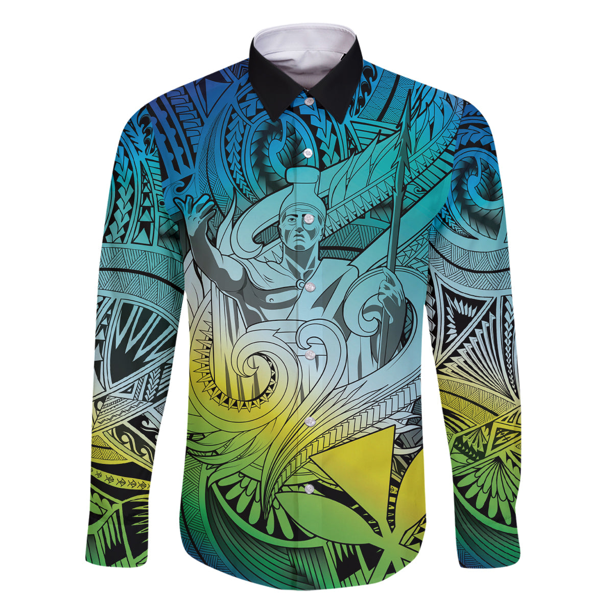 Personalised Aloha King Kamehameha Spirits Family Matching Long Sleeve Bodycon Dress and Hawaiian Shirt Art Special LT9 Dad's Shirt - Long Sleeve Art - Polynesian Pride