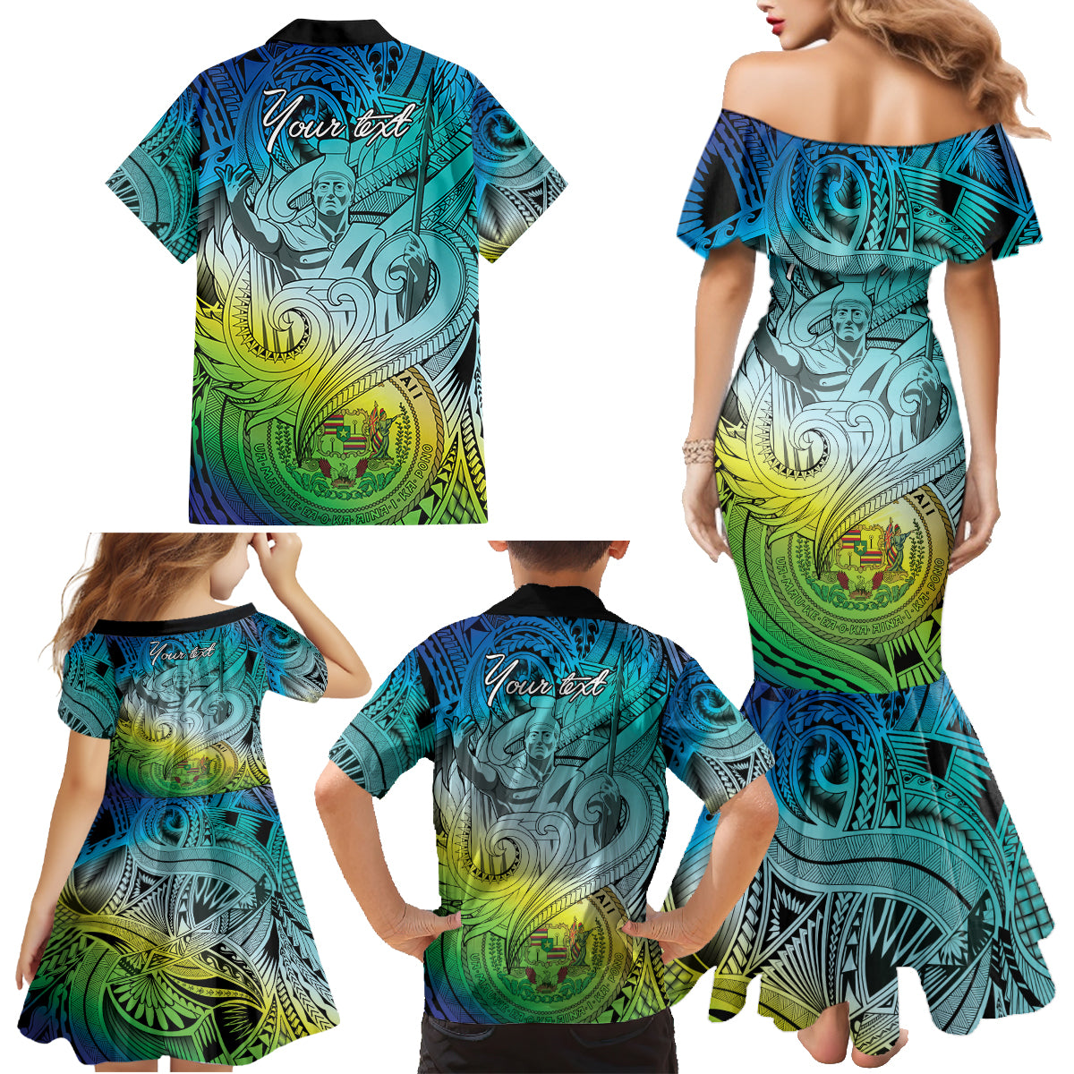 Personalised Aloha King Kamehameha Spirits Family Matching Mermaid Dress and Hawaiian Shirt Art Special LT9 - Polynesian Pride