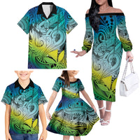 Personalised Aloha King Kamehameha Spirits Family Matching Off Shoulder Long Sleeve Dress and Hawaiian Shirt Art Special LT9 - Polynesian Pride