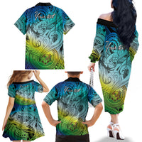 Personalised Aloha King Kamehameha Spirits Family Matching Off Shoulder Long Sleeve Dress and Hawaiian Shirt Art Special LT9 - Polynesian Pride