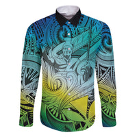 Personalised Aloha King Kamehameha Spirits Family Matching Off Shoulder Short Dress and Hawaiian Shirt Art Special LT9 Dad's Shirt - Long Sleeve Art - Polynesian Pride