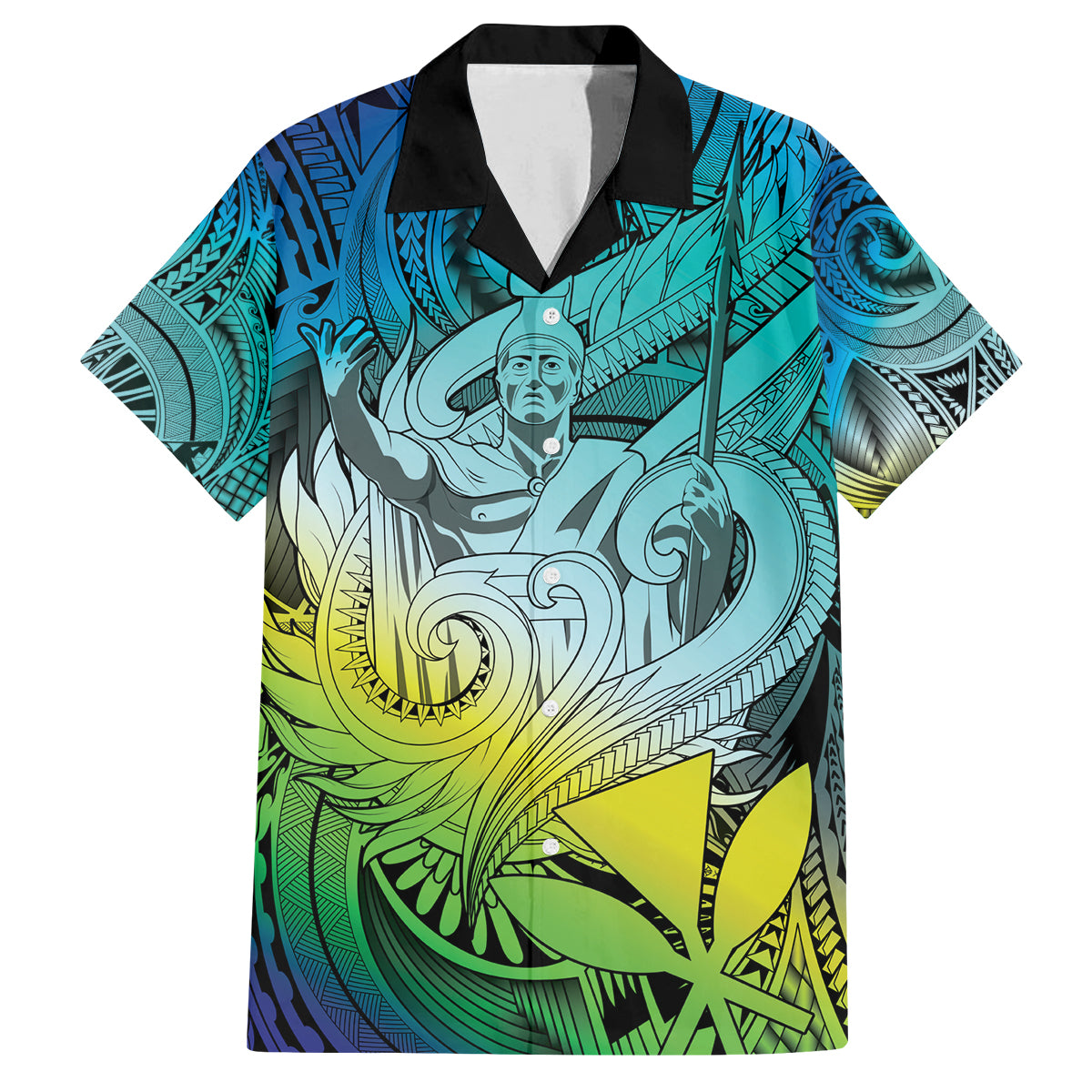 Personalised Aloha King Kamehameha Spirits Family Matching Tank Maxi Dress and Hawaiian Shirt Art Special LT9 Dad's Shirt - Short Sleeve Art - Polynesian Pride