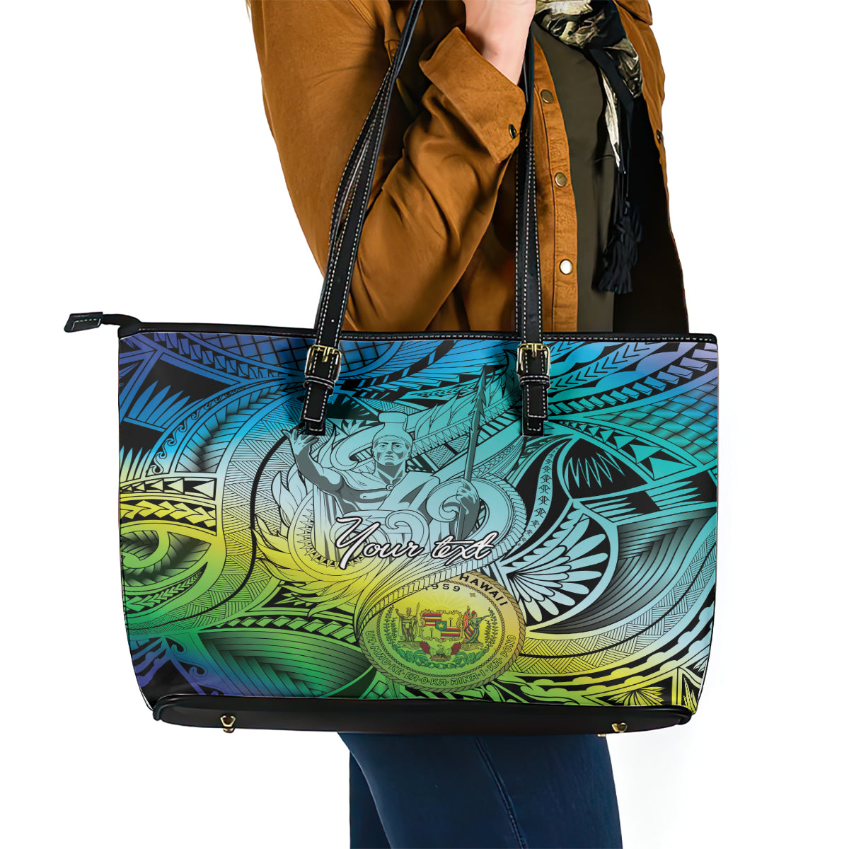 Personalised Aloha King Kamehameha Spirits Leather Tote Bag Art Special