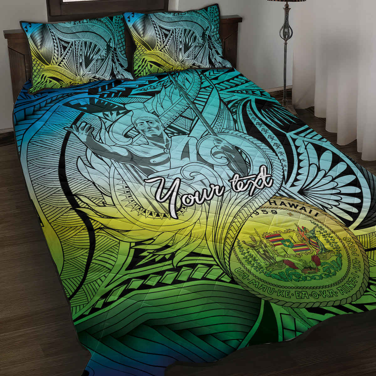 Personalised Aloha King Kamehameha Spirits Quilt Bed Set Art Special