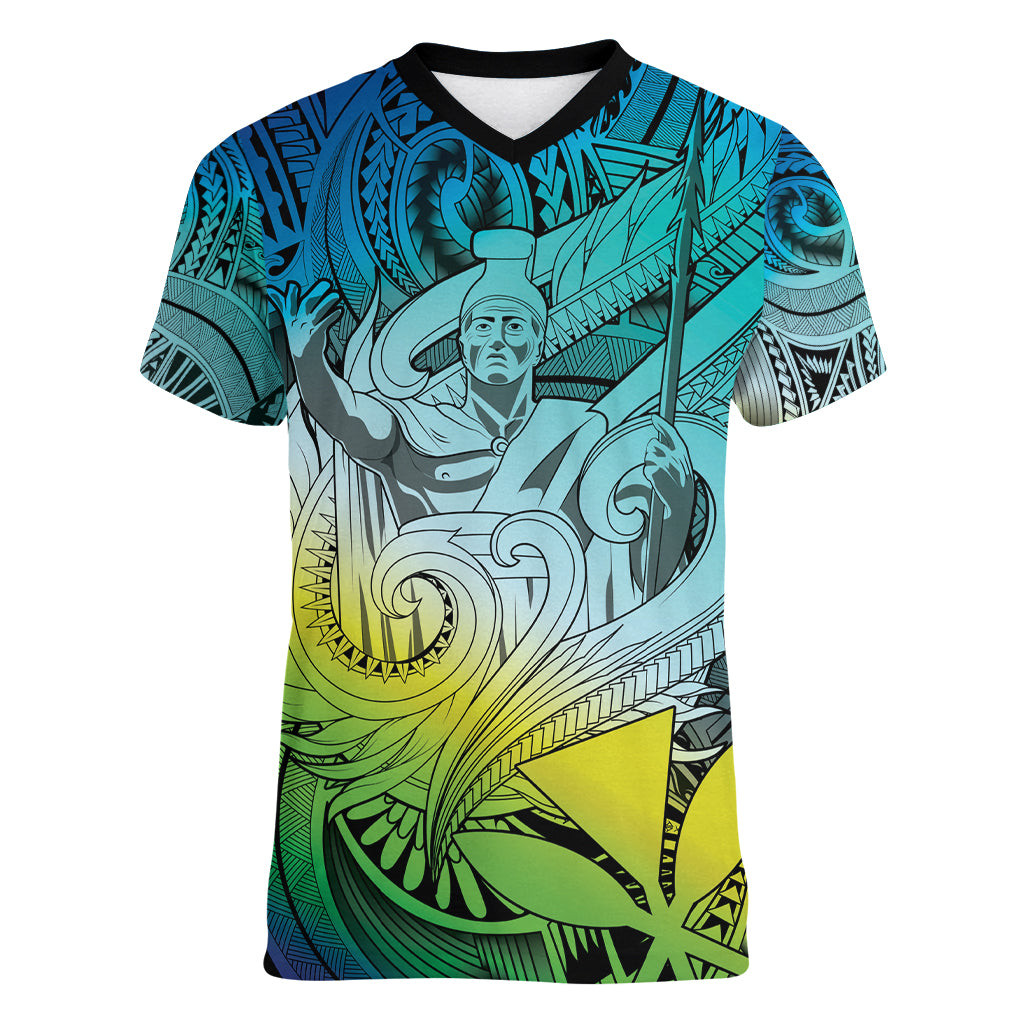 Personalised Aloha King Kamehameha Spirits Women V Neck T Shirt Art Special LT9 Female Art - Polynesian Pride