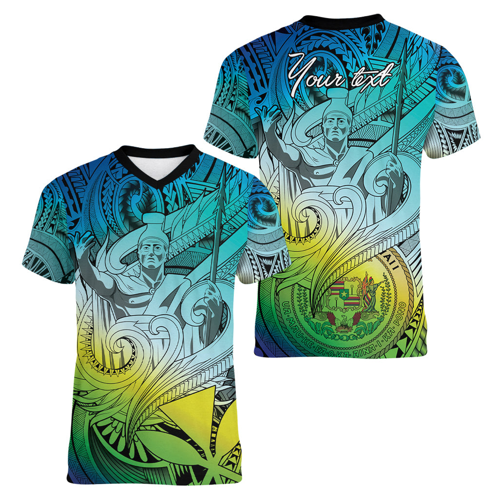 Personalised Aloha King Kamehameha Spirits Women V Neck T Shirt Art Special LT9 - Polynesian Pride