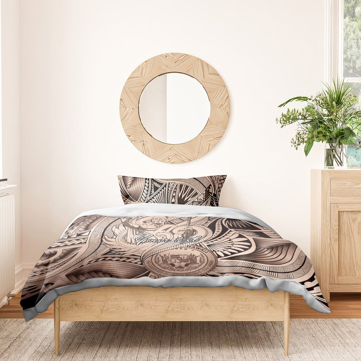 Personalised Aloha King Kamehameha Spirits Bedding Set Beige Special