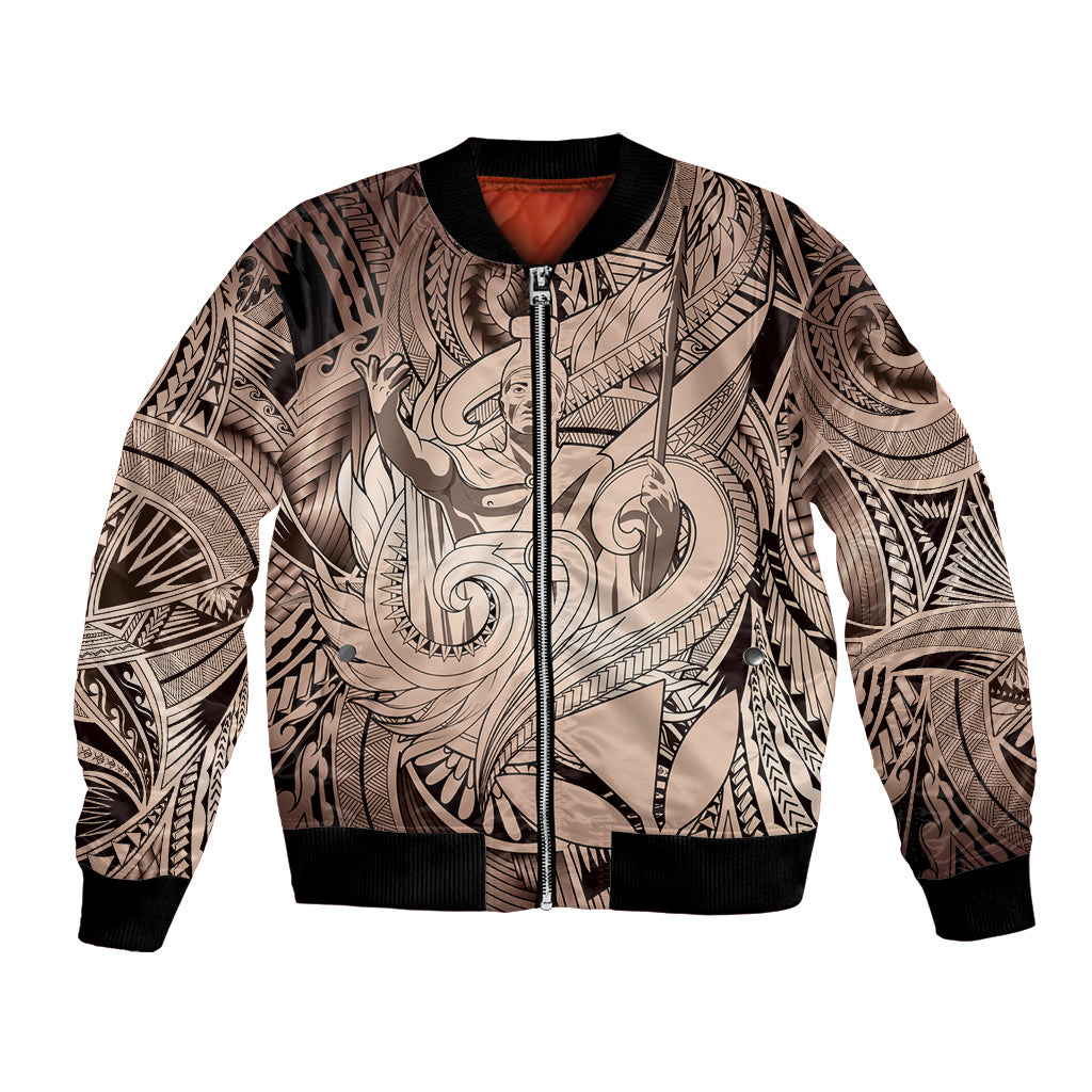 Personalised Aloha King Kamehameha Spirits Bomber Jacket Beige Special LT9 Unisex Beige - Polynesian Pride