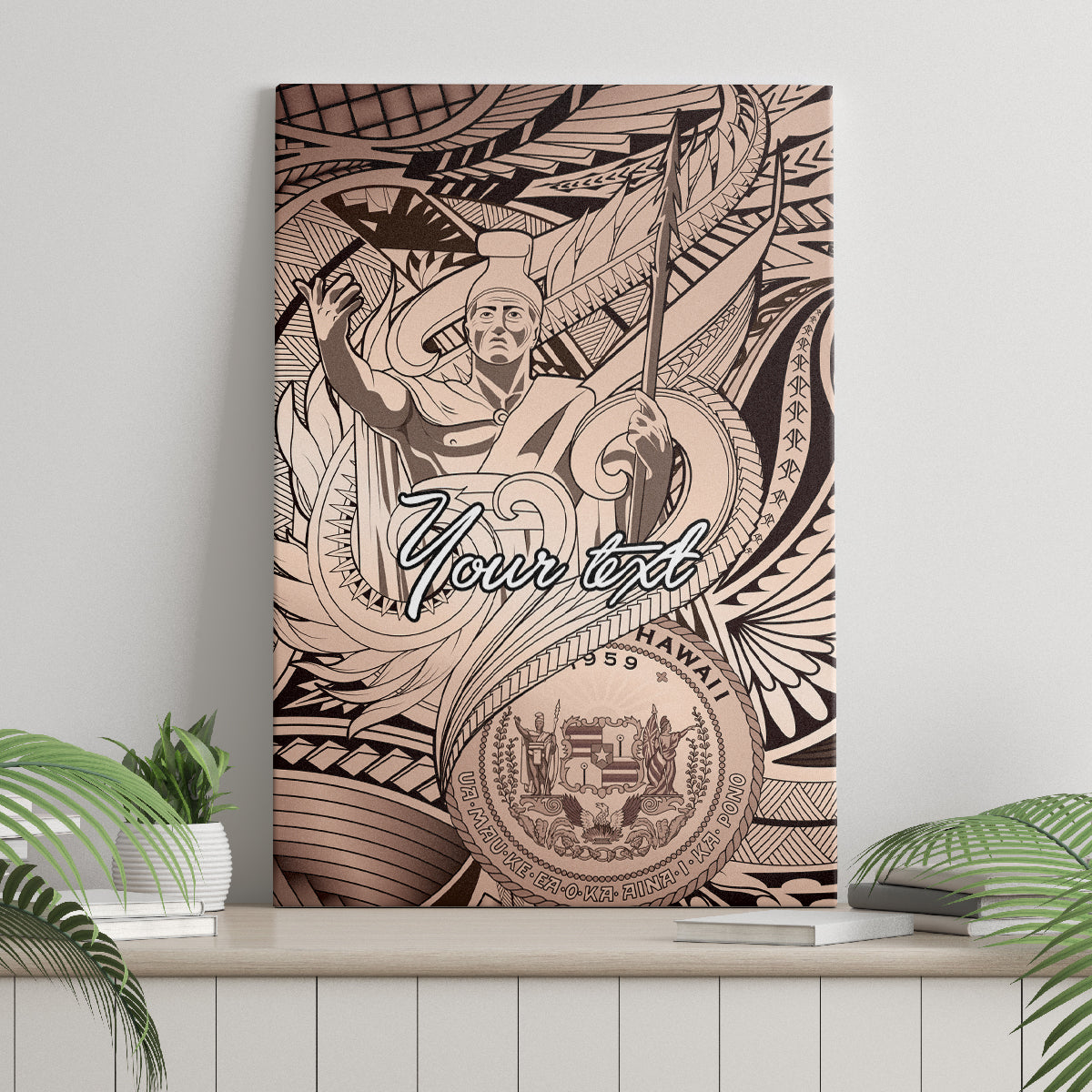 Personalised Aloha King Kamehameha Spirits Canvas Wall Art Beige Special