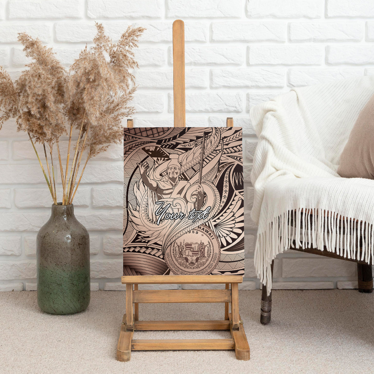 Personalised Aloha King Kamehameha Spirits Canvas Wall Art Beige Special