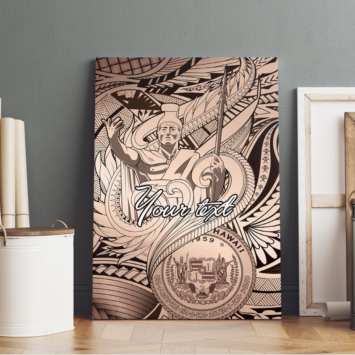 Personalised Aloha King Kamehameha Spirits Canvas Wall Art Beige Special