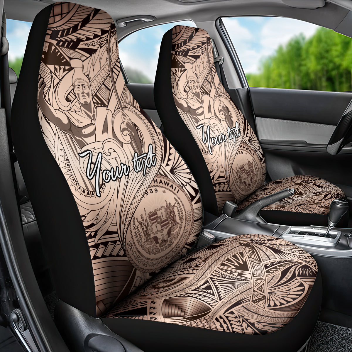 Personalised Aloha King Kamehameha Spirits Car Seat Cover Beige Special