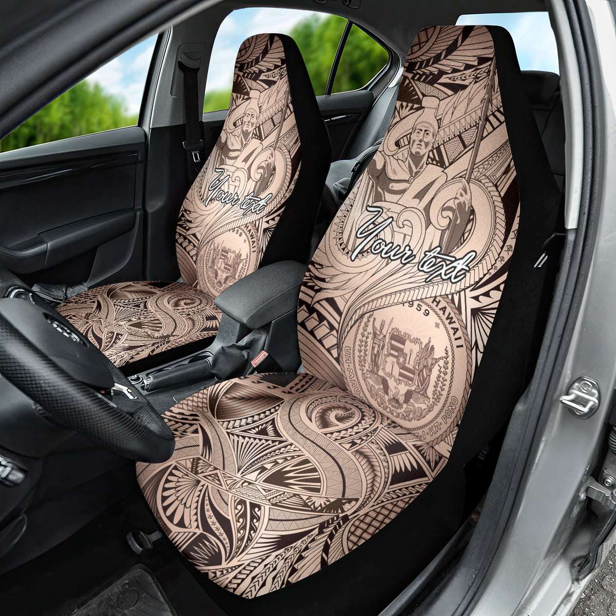 Personalised Aloha King Kamehameha Spirits Car Seat Cover Beige Special