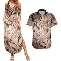 Personalised Aloha King Kamehameha Spirits Couples Matching Summer Maxi Dress and Hawaiian Shirt Beige Special LT9 Beige - Polynesian Pride