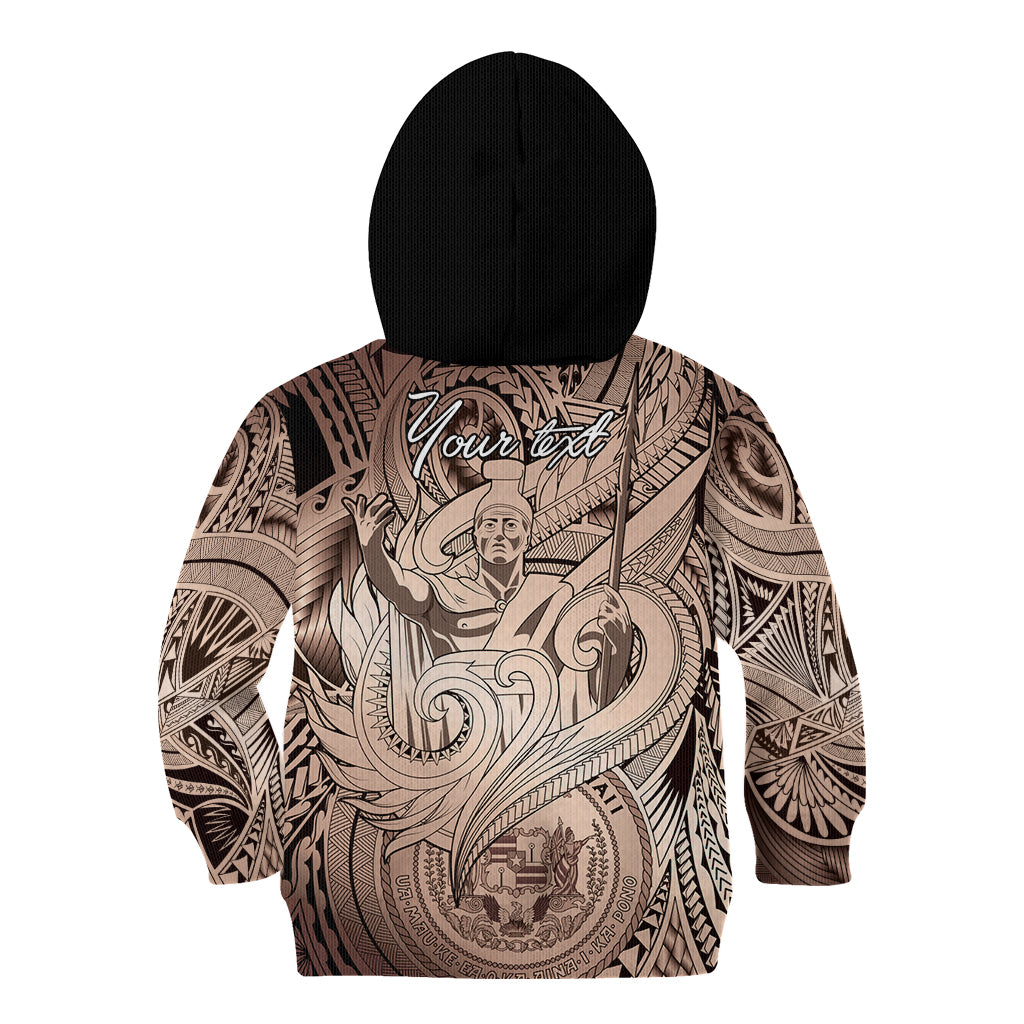 Personalised Aloha King Kamehameha Spirits Kid Hoodie Beige Special LT9 - Polynesian Pride