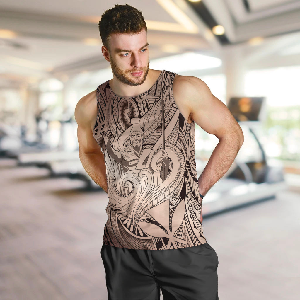 Personalised Aloha King Kamehameha Spirits Men Tank Top Beige Special LT9 Beige - Polynesian Pride