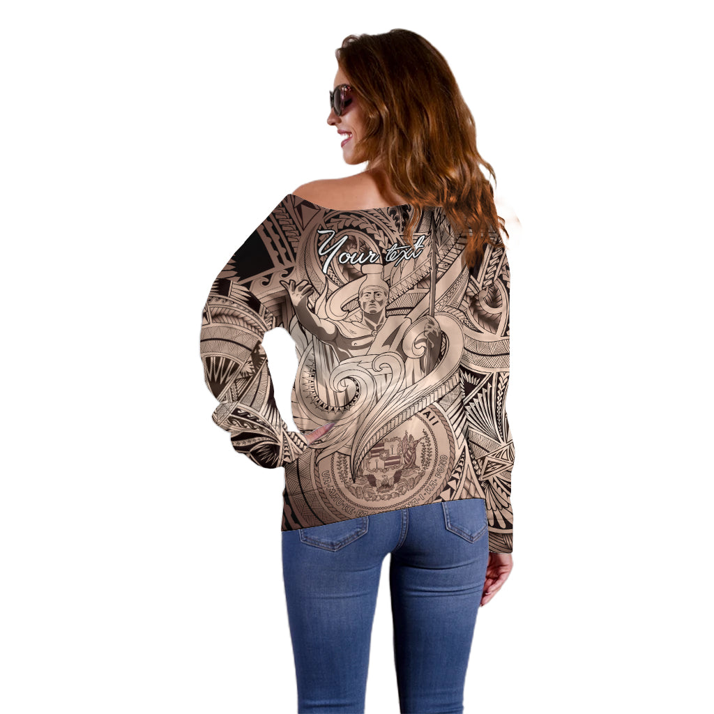 Personalised Aloha King Kamehameha Spirits Off Shoulder Sweater Beige Special LT9 - Polynesian Pride