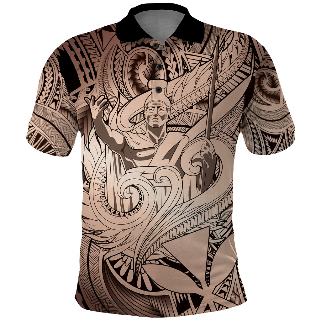 Personalised Aloha King Kamehameha Spirits Polo Shirt Beige Special LT9 Beige - Polynesian Pride