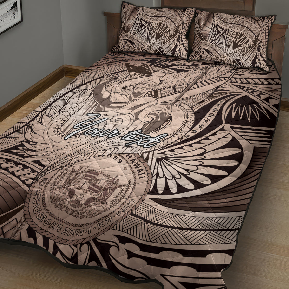 Personalised Aloha King Kamehameha Spirits Quilt Bed Set Beige Special