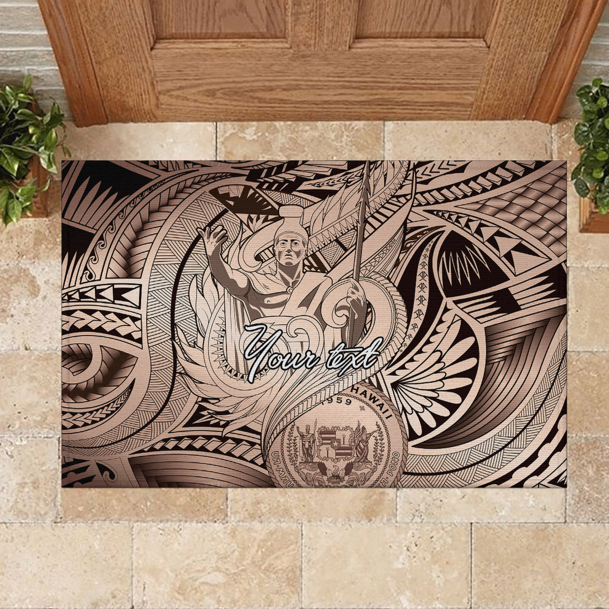 Personalised Aloha King Kamehameha Spirits Rubber Doormat Beige Special