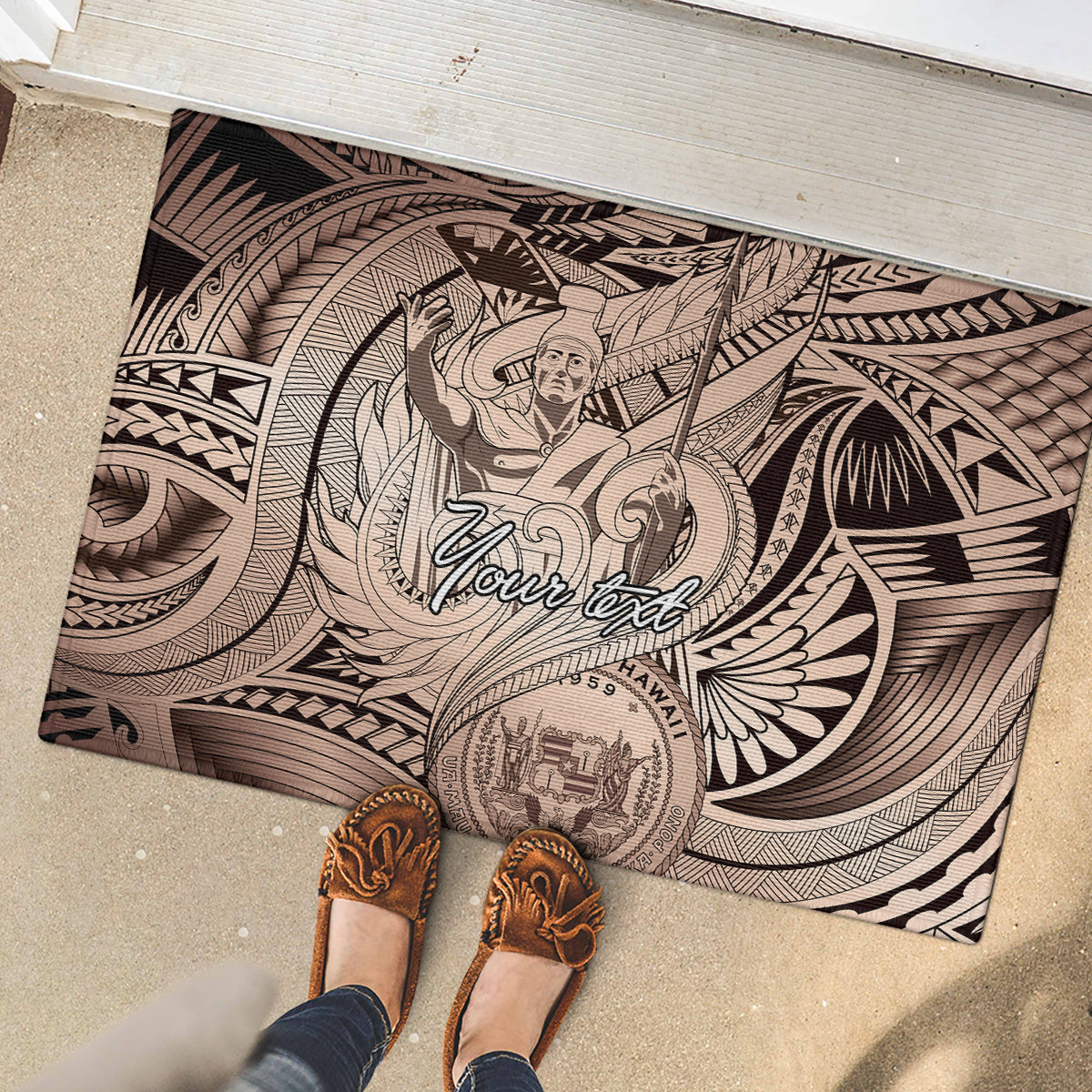 Personalised Aloha King Kamehameha Spirits Rubber Doormat Beige Special