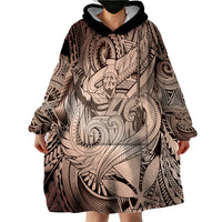 Personalised Aloha King Kamehameha Spirits Wearable Blanket Hoodie Beige Special LT9 - Polynesian Pride