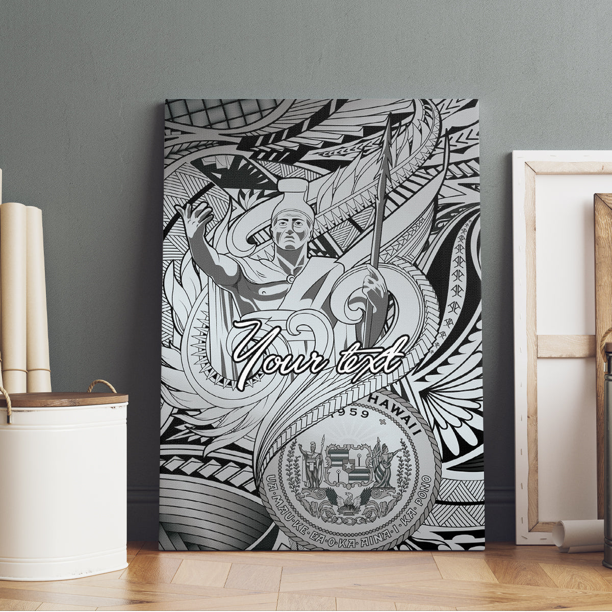 Personalised Aloha King Kamehameha Spirits Canvas Wall Art Grey Special