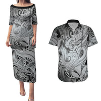 Personalised Aloha King Kamehameha Spirits Couples Matching Puletasi and Hawaiian Shirt Grey Special LT9 Grey - Polynesian Pride