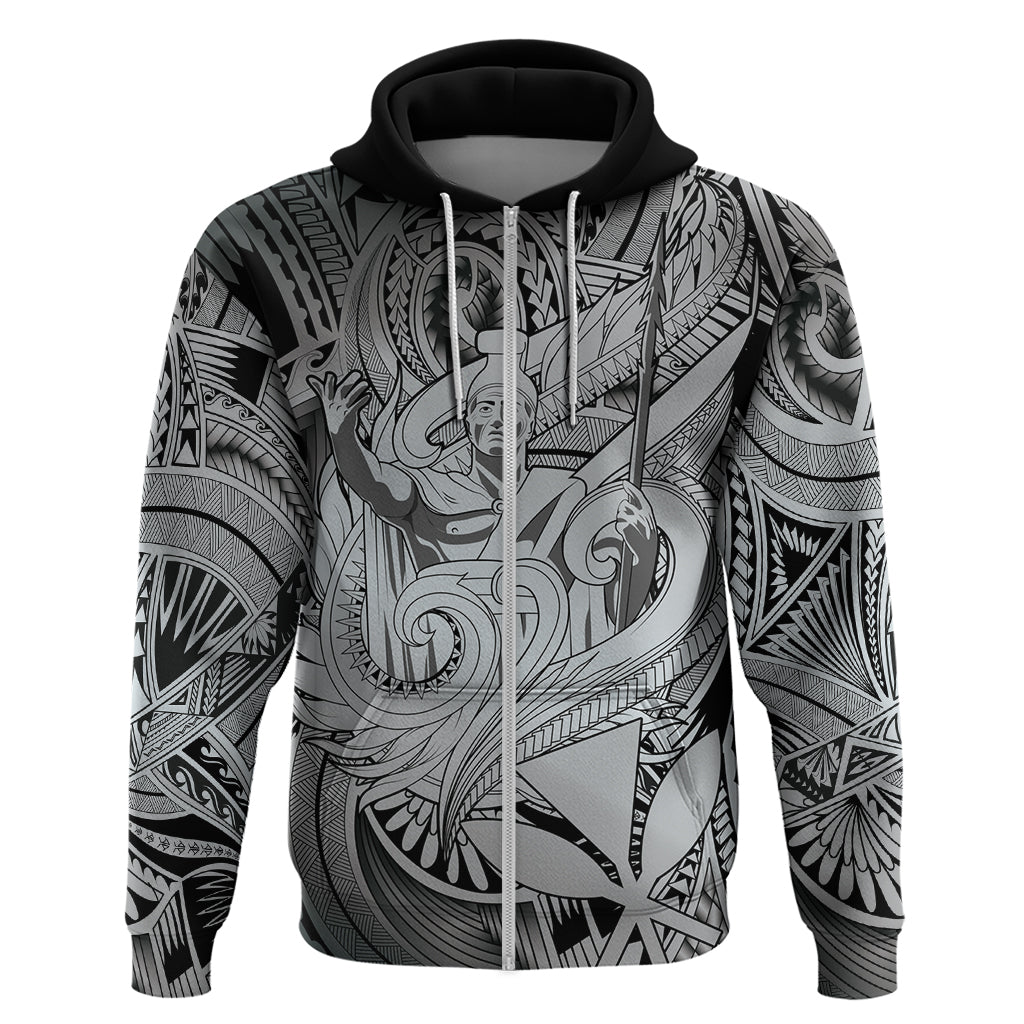 Personalised Aloha King Kamehameha Spirits Hoodie Grey Special LT9 Zip Hoodie Grey - Polynesian Pride