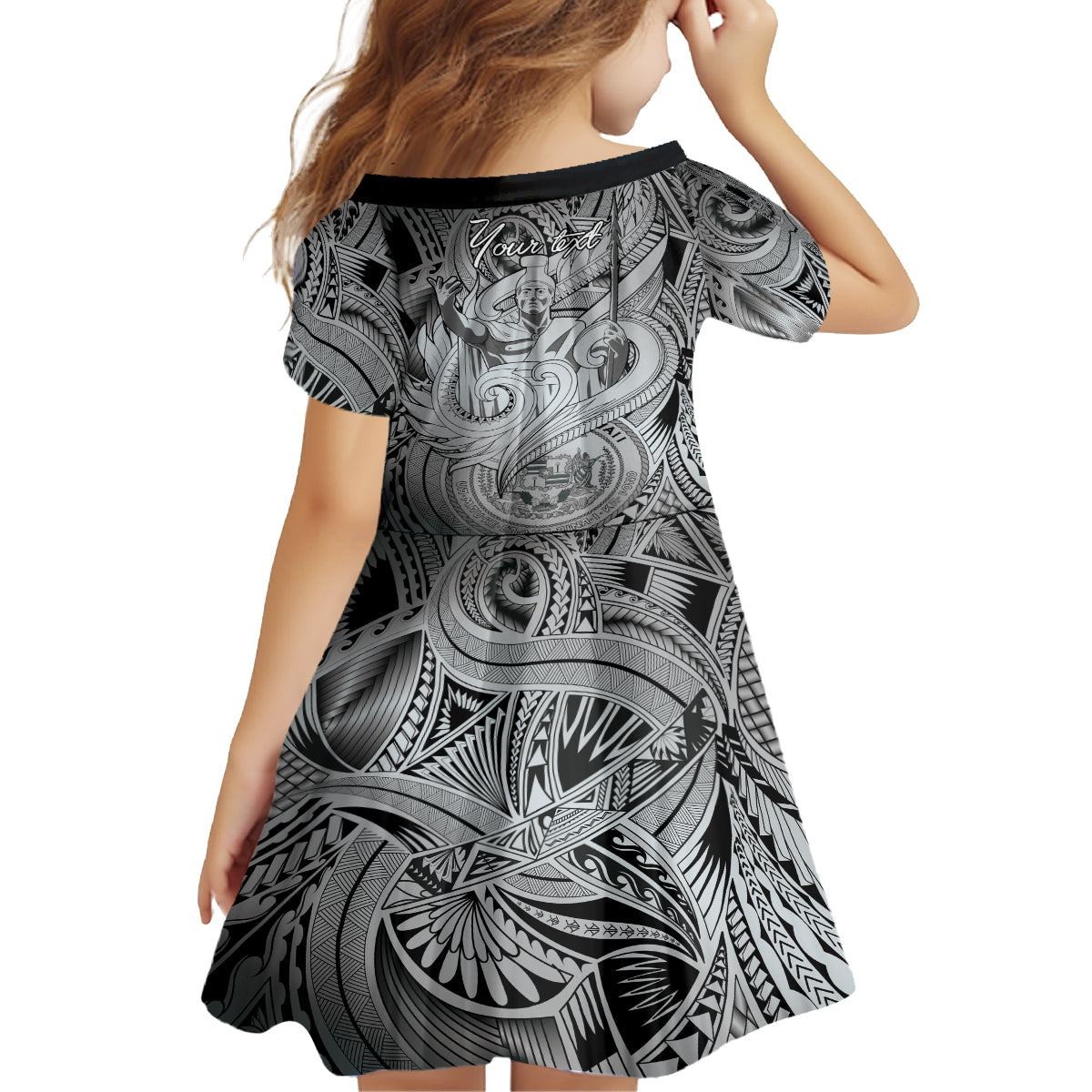 Personalised Aloha King Kamehameha Spirits Kid Short Sleeve Dress Grey Special LT9 - Polynesian Pride