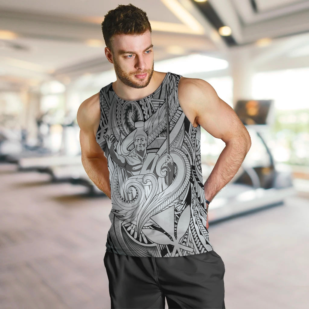 Personalised Aloha King Kamehameha Spirits Men Tank Top Grey Special LT9 Grey - Polynesian Pride