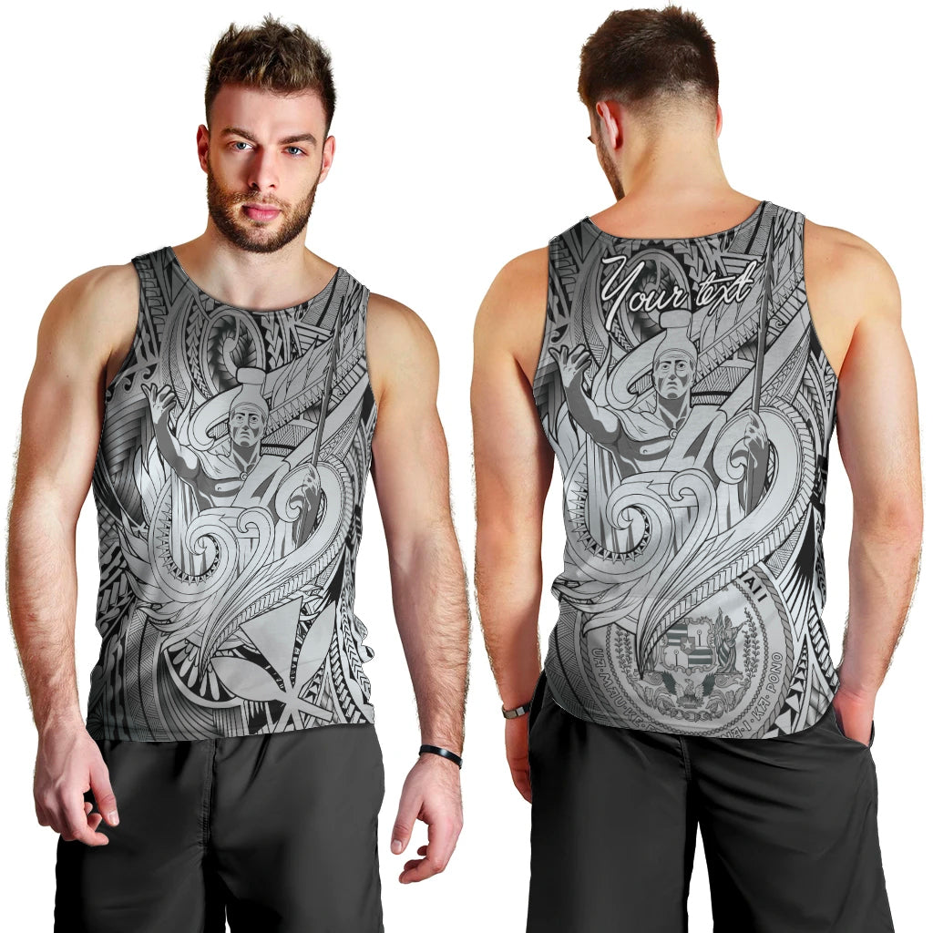 Personalised Aloha King Kamehameha Spirits Men Tank Top Grey Special LT9 - Polynesian Pride