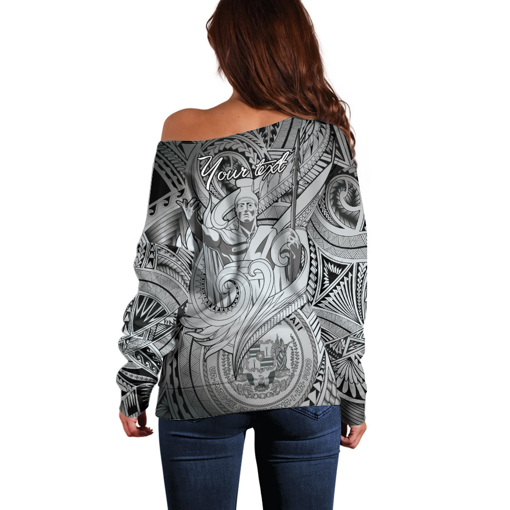 Personalised Aloha King Kamehameha Spirits Off Shoulder Sweater Grey Special LT9 - Polynesian Pride