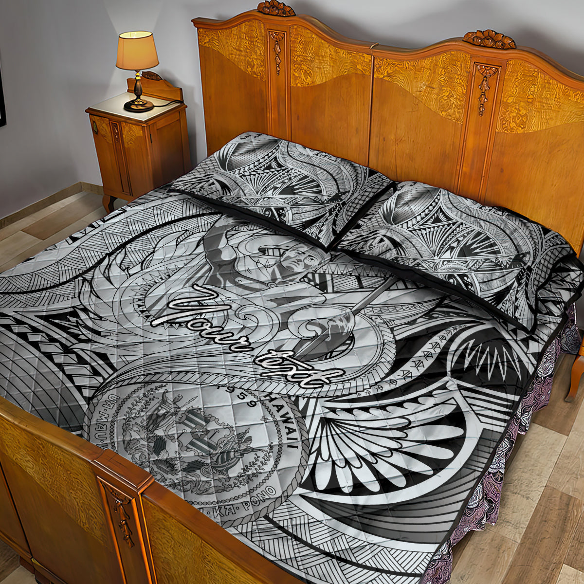 Personalised Aloha King Kamehameha Spirits Quilt Bed Set Grey Special