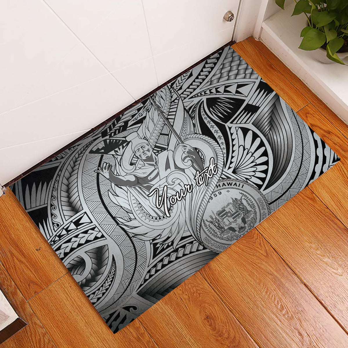 Personalised Aloha King Kamehameha Spirits Rubber Doormat Grey Special