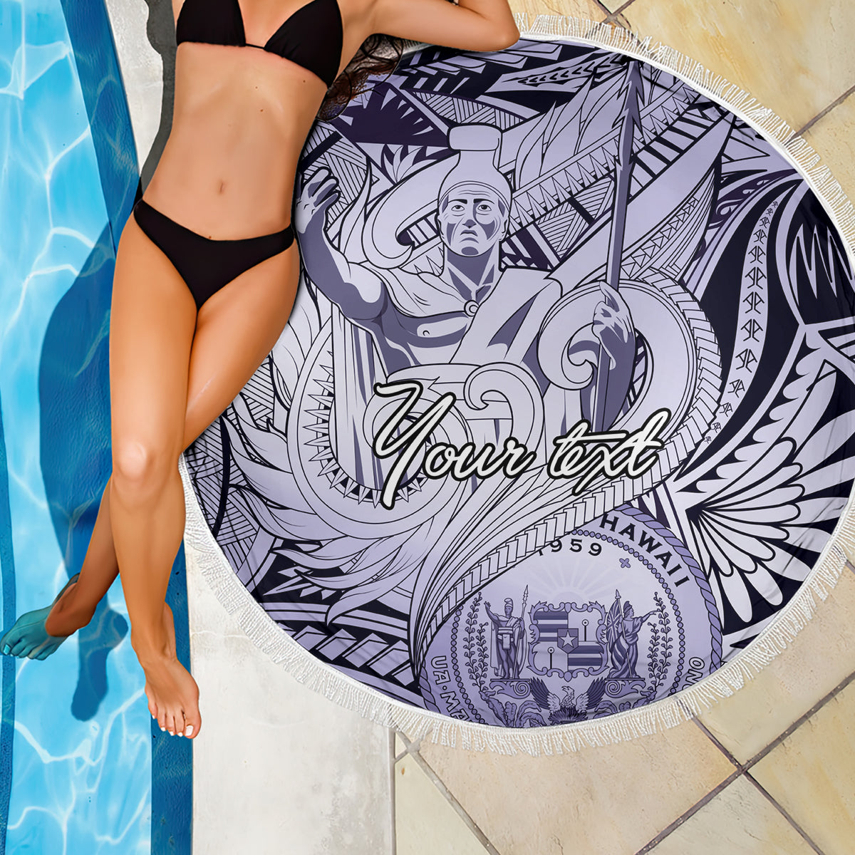 Personalised Aloha King Kamehameha Spirits Beach Blanket Violet Special