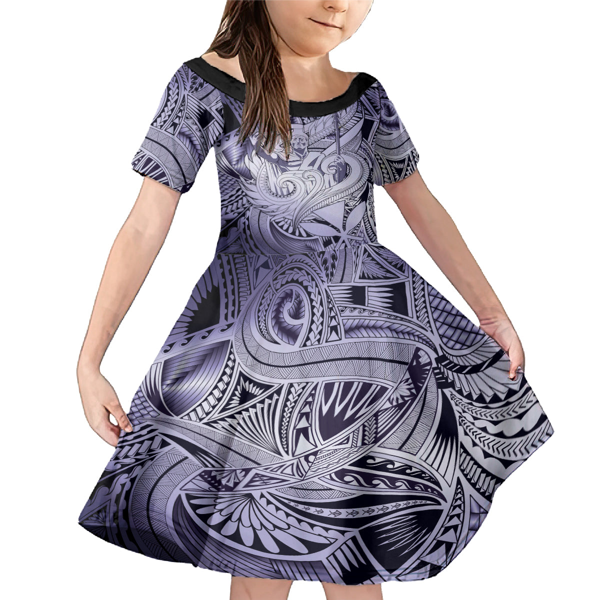 Personalised Aloha King Kamehameha Spirits Family Matching Mermaid Dress and Hawaiian Shirt Violet Special LT9 Daughter's Dress Violet - Polynesian Pride