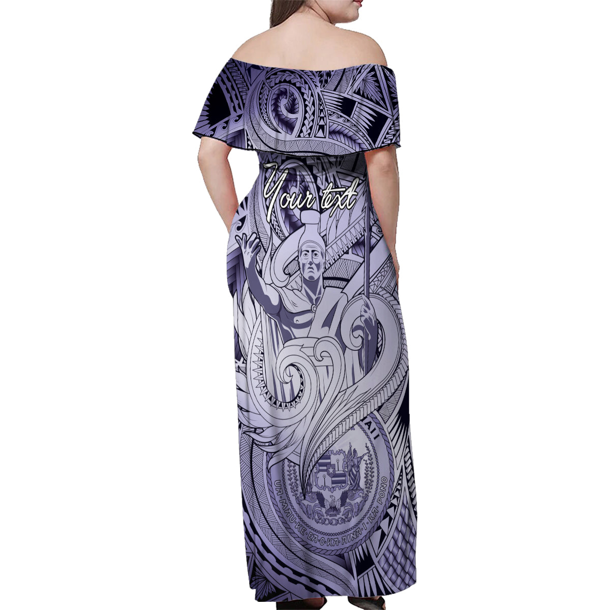 Personalised Aloha King Kamehameha Spirits Family Matching Off Shoulder Maxi Dress and Hawaiian Shirt Violet Special LT9 - Polynesian Pride