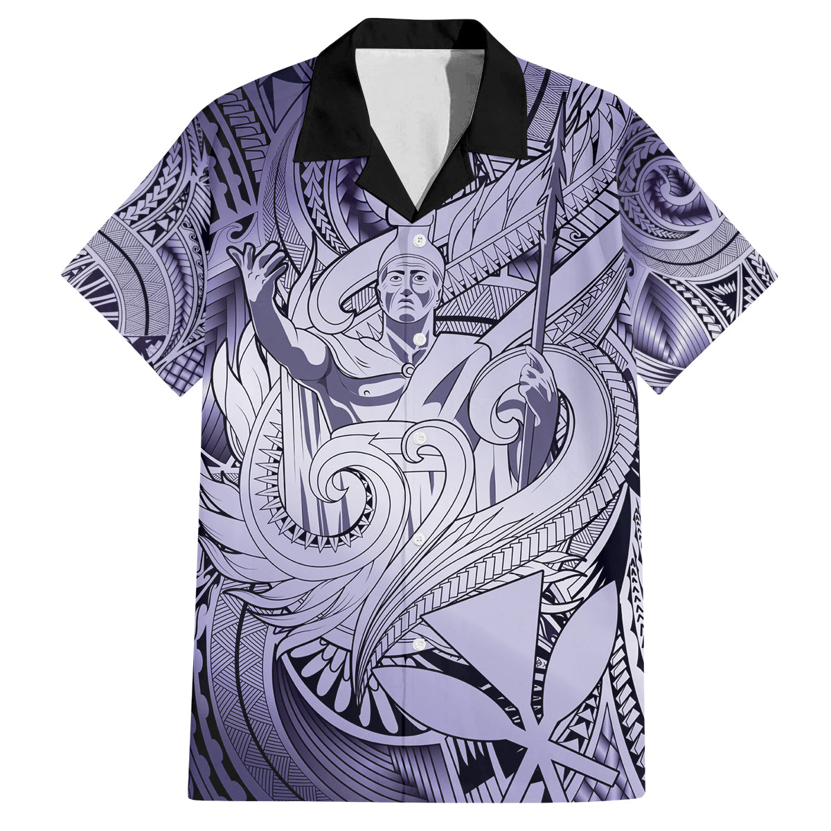 Personalised Aloha King Kamehameha Spirits Family Matching Off Shoulder Short Dress and Hawaiian Shirt Violet Special LT9 Dad's Shirt - Short Sleeve Violet - Polynesian Pride
