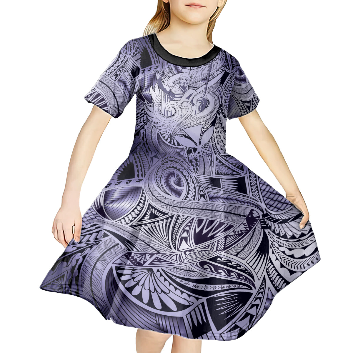 Personalised Aloha King Kamehameha Spirits Kid Short Sleeve Dress Violet Special LT9 - Polynesian Pride