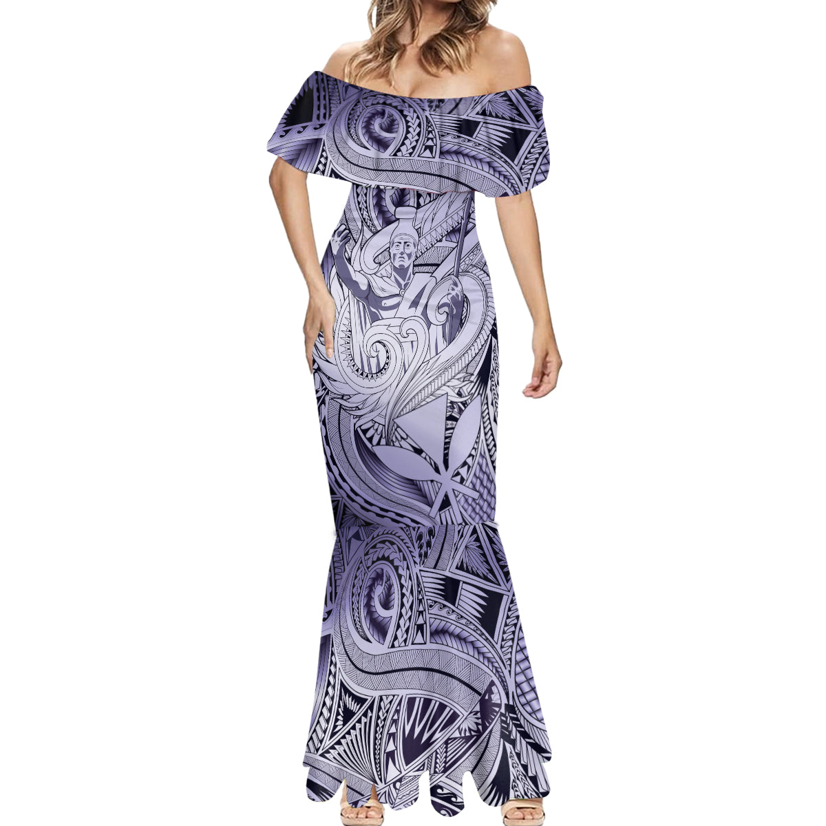Personalised Aloha King Kamehameha Spirits Mermaid Dress Violet Special LT9 - Polynesian Pride