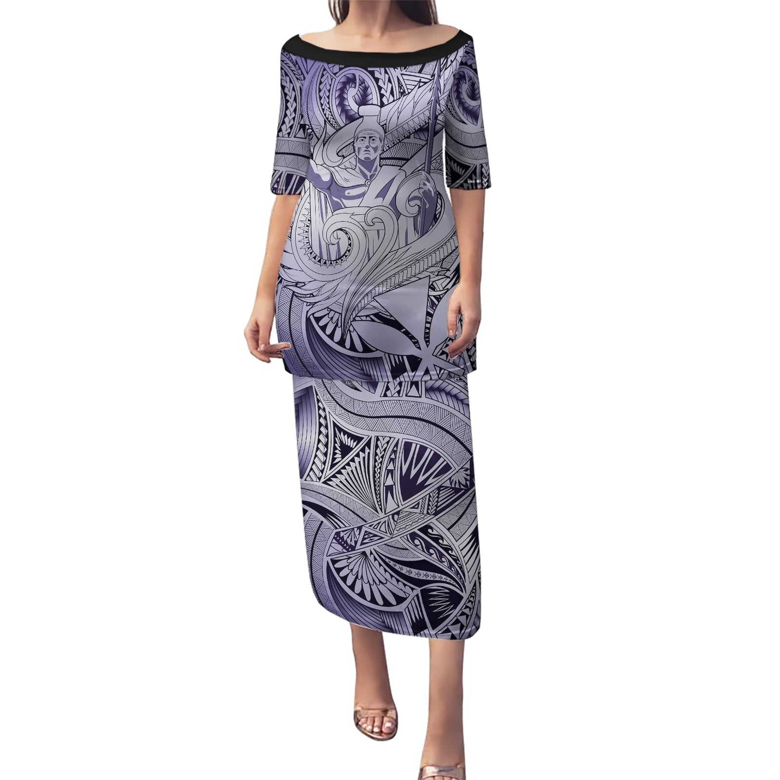Personalised Aloha King Kamehameha Spirits Puletasi Violet Special LT9 Long Dress Violet - Polynesian Pride