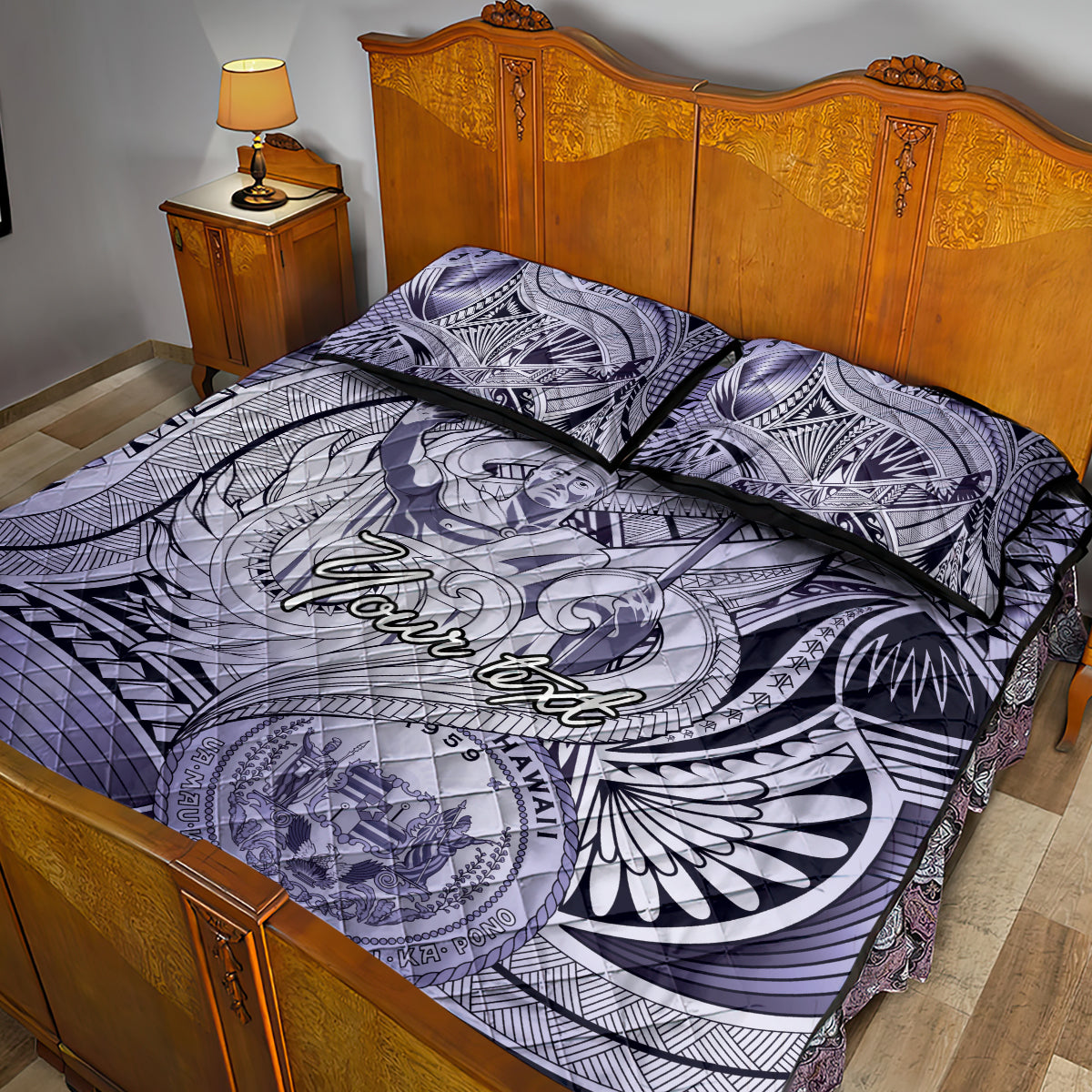 Personalised Aloha King Kamehameha Spirits Quilt Bed Set Violet Special