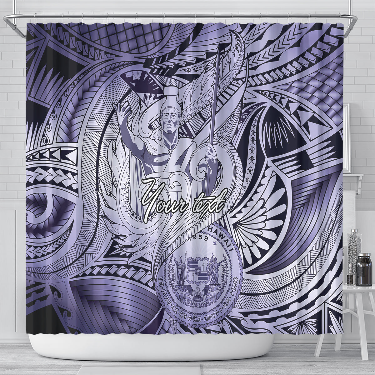Personalised Aloha King Kamehameha Spirits Shower Curtain Violet Special